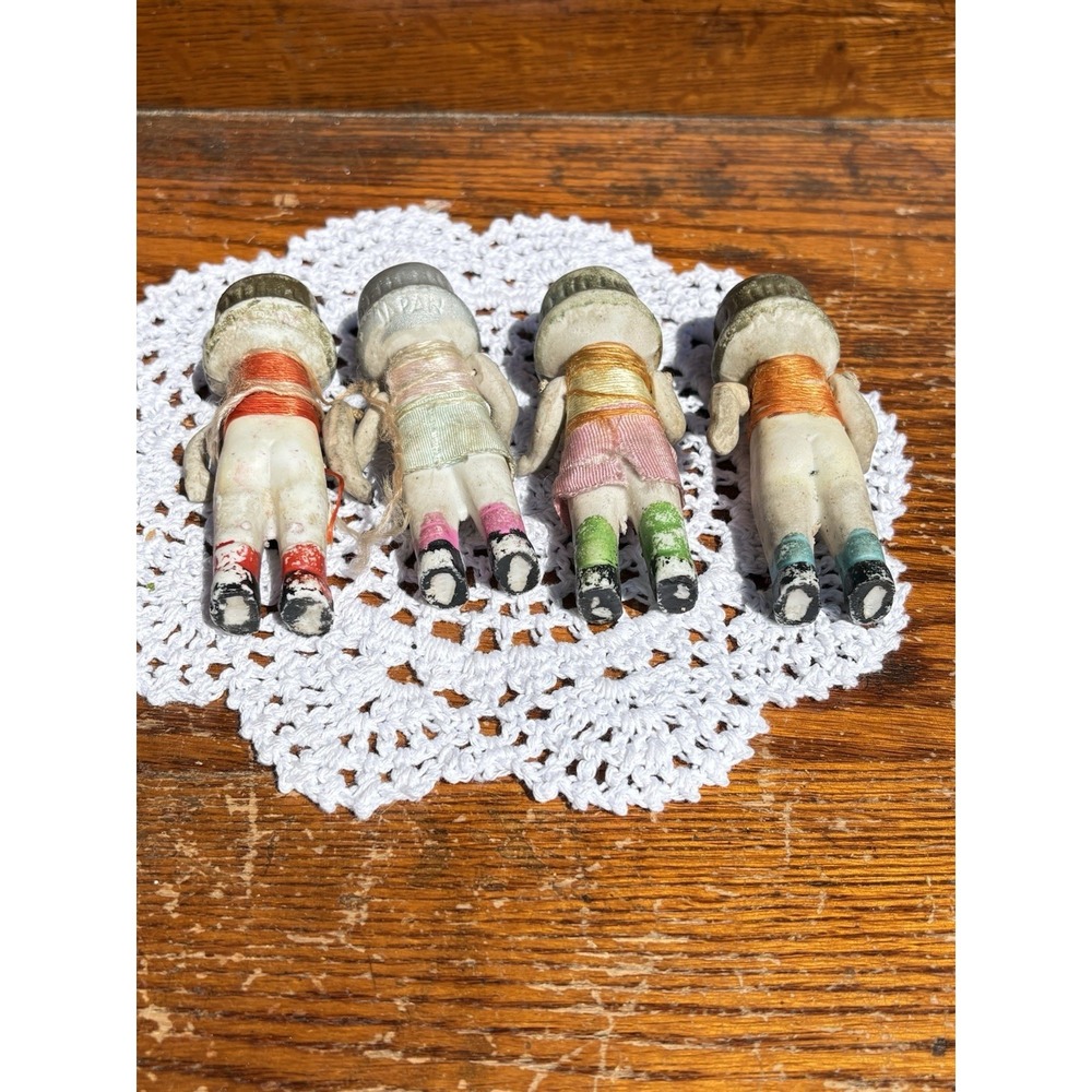 Antique Hinged Bisque Porcelain Dolls 4" Tall Set of 4 Japan Dionne? - Picture 16 of 16